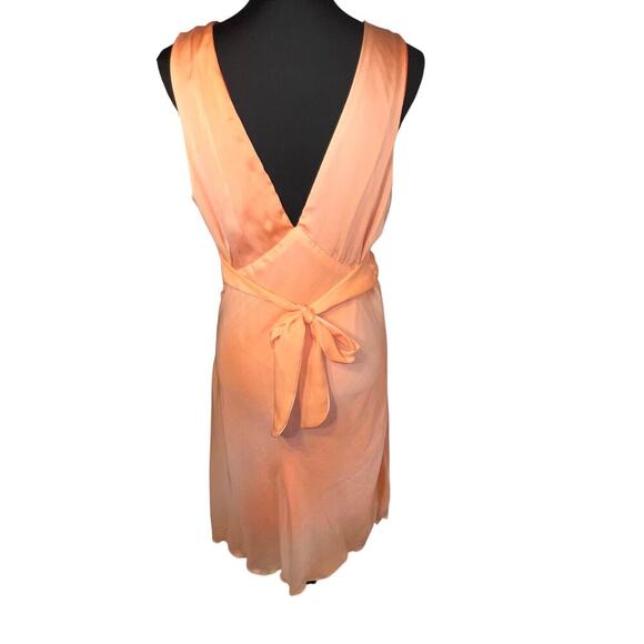 9 by ninety women size XL peach chiffon Deep V gypsy goth flowing midi dress NEW - Picture 7 of 10